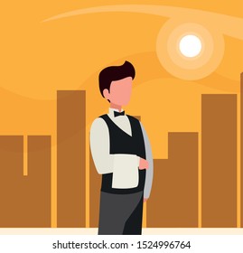 waiter catering service character vector illustration design
