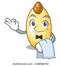Waiter cedar pine nuts on a cartoon