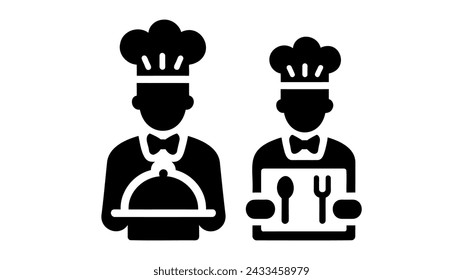 camarero y chef, icono de cocinero. ilustración vectorial sobre fondo blanco