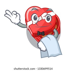 Waiter chovolate heart box isolated with characters
