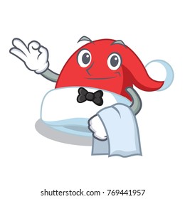 Waiter Christmas hat character cartoon