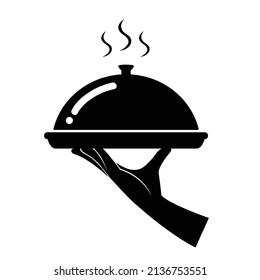 Waiter with cloche. Food serving vector illustration EPS10	
