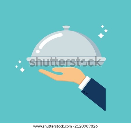 Waiter with cloche. Food serving vector illustration EPS10