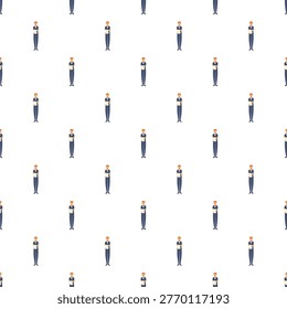 Waiter concierge cartoon character repeated seamless pattern over white background - Powered by Shutterstock - Get 15% off with code: PIKWIZARD15