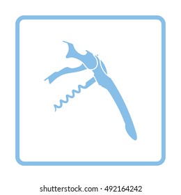 Waiter corkscrew icon. Blue frame design. Vector illustration.