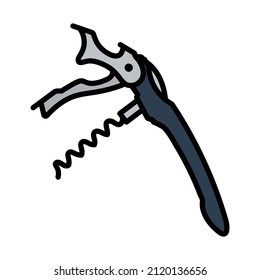 Waiter Corkscrew Icon. Editable Bold Outline With Color Fill Design. Vector Illustration.