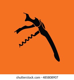 Waiter corkscrew icon. Orange background with black. Vector illustration.