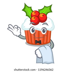 Waiter decorated christmas cupcakes cartoon for party