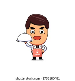Waiter delivers unopened food Isolated with white background Vector Illustration