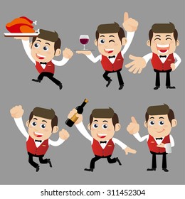 Waiter in different poses