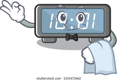 Waiter digital clock cartoon in character shape