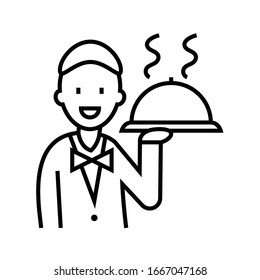 Waiter with a dish line icon, concept sign, outline vector illustration, linear symbol.