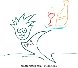 waiter doodle cartoon and drinks