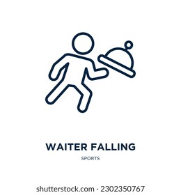 waiter falling icon from sports collection. Thin linear waiter falling, girl, card outline icon isolated on white background. Line vector waiter falling sign, symbol for web and mobile