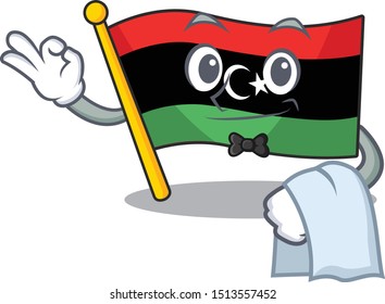 Waiter flag libya is flying cartoon pole