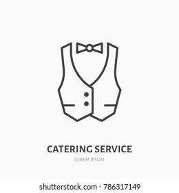 Waiter flat line icon. Vest, professional uniform sign. Thin linear logo for catering service.