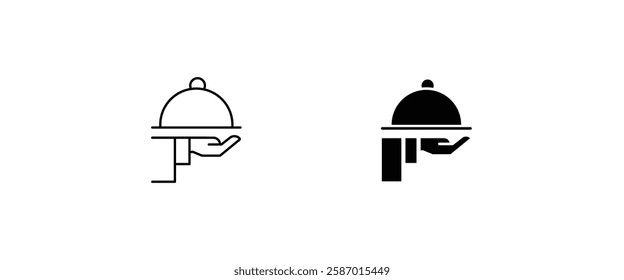 Waiter with food tray icon, Hand tray icons, Restaurant line icon, outline vector sign, linear pictogram style isolated on white. Food occasions 