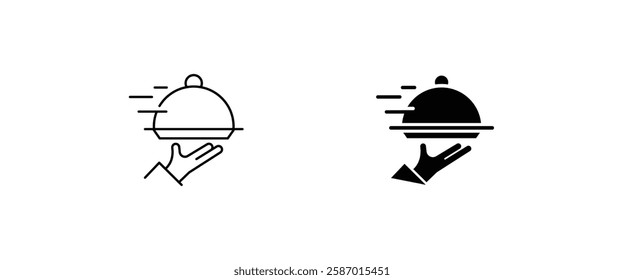 Waiter with food tray icon, Hand tray icons, Restaurant line icon, outline vector sign, linear pictogram style isolated on white. Food occasions symbol