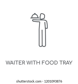 Waiter with Food Tray linear icon. Waiter with Food Tray concept stroke symbol design. Thin graphic elements vector illustration, outline pattern on a white background, eps 10.