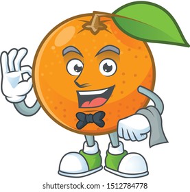 Waiter fresh orange cartoon mascot shape