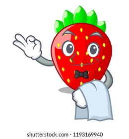 Waiter fresh ripe strawberry isolated on mascot