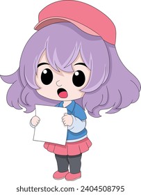 the waiter girl is holding a paper restaurant menu, creative illustration design
