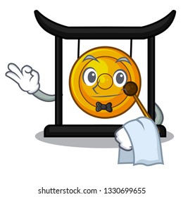 Waiter golden gong isolated with the mascot