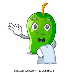 Waiter green mango in the cartoon shape