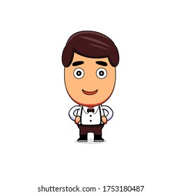Waiter Guy ready to work Isolated with white background Vector Illustration