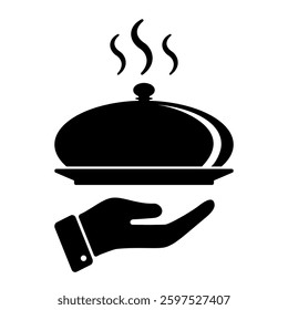 Waiter hand or cloche icon. Symbol of service, menu, catering. Serving food icon. Flat vector illustration design.