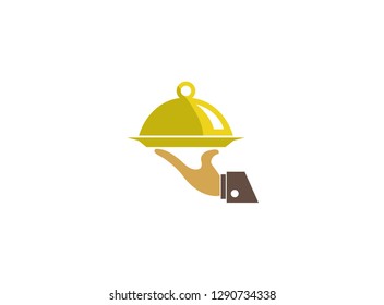 Waiter hand a dish present Food, Bedienung und Gericht wit Lebensmittel logo