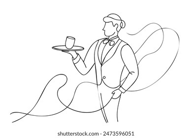 
Waiter Hand drawn Continuous line art vector illustration.