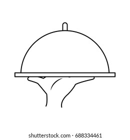 waiter hand holding cloche serving plate for food