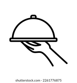 Waiter Hand Holding Tray Icon Outline Vector Illustration