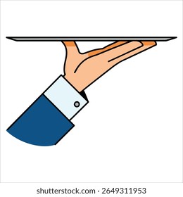 Waiter hand holding tray vector illustration. Food service concept illustration.