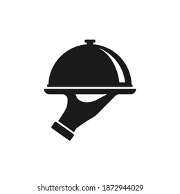 Waiter hands with cloche. Serving food icon design isolated on white background. Vector illustration