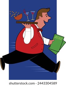 A waiter heads over to a table.
