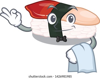 Waiter hokkigai sushi in the mascot shape