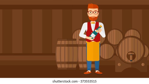 Waiter holding bottle of wine.