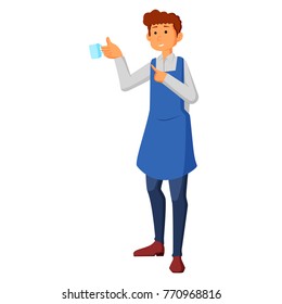 waiter holding a cups of tea or coffee with steam