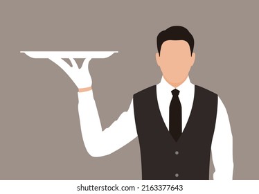 Waiter holding a empty tray, concept