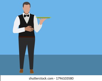 Waiter sostiene una bandeja vacía. Concepto de ilustración para banner, afiche, catálogo, presentaciones