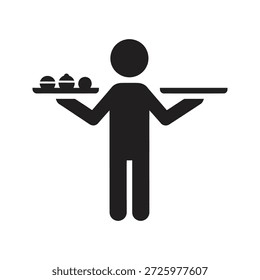 Kellner hält Tablett Symbol servieren Speisen Getränk Gastfreundschaft für Restaurant Catering Personal Service Abendessen und Butler Beruf