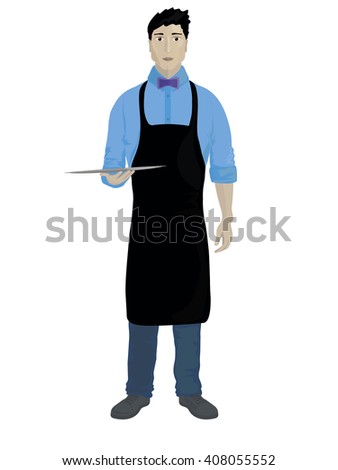 Waiter holding tray. Vector illustration