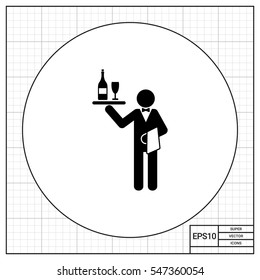Waiter Holding Tray with Wine Icon