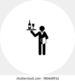 Waiter Holding Tray with Wine Icon