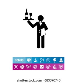 Waiter Holding Tray with Wine Icon