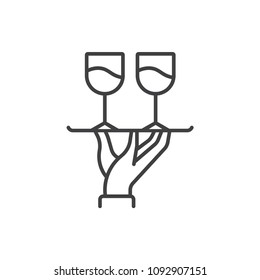 Waiter holding wains glasses line icon.