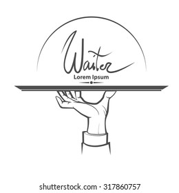 waiter, human hand with a tray, simple illustration