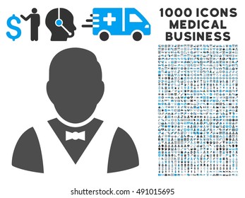 Waiter icon with 1000 medical commercial gray and blue vector pictographs. Collection style is flat bicolor symbols, white background.